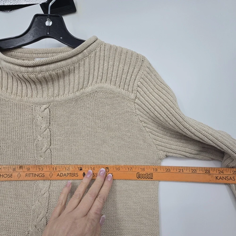 Vintage 90s Y2K Christopher Banks Cable Knit Sweater Women's SM Beige Minimalist